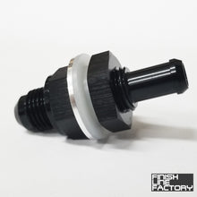 Load image into Gallery viewer, FLF AN to Barb Fuel Cell Bulkhead (90 Degree) - 06 AN - 5/16 Barb