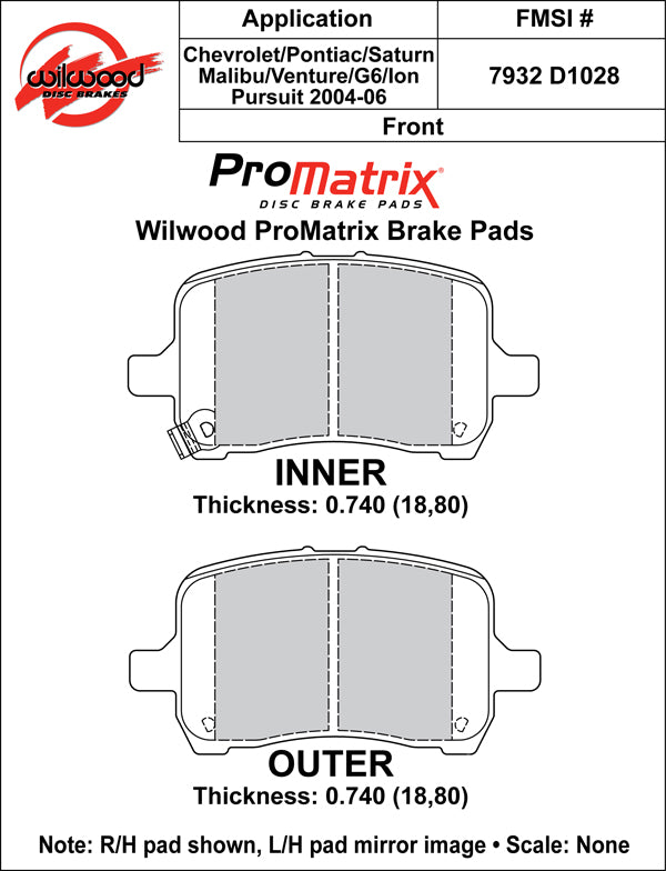 Wilwood Brake Pads - D1028 Pad Shape