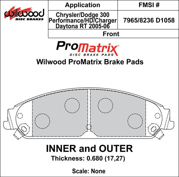 Wilwood Brake Pads - D1058 Pad Shape