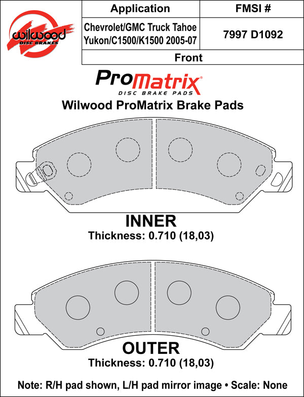 Wilwood Brake Pads - D1092 Pad Shape