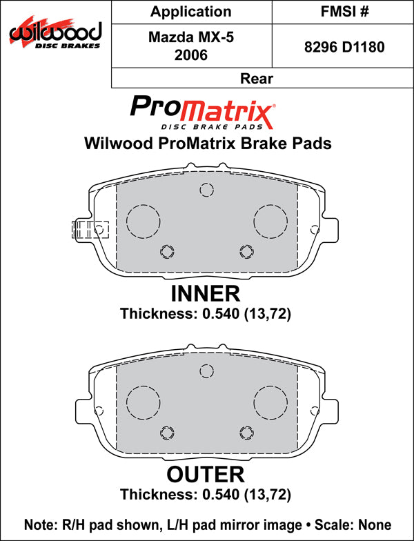 Wilwood Brake Pads - D1180 Pad Shape