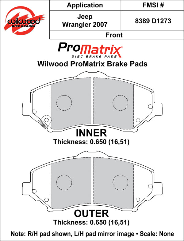 Wilwood Brake Pads - D1273 Pad Shape