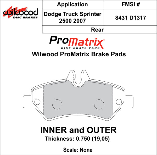 Wilwood Brake Pads - D1317 Pad Shape