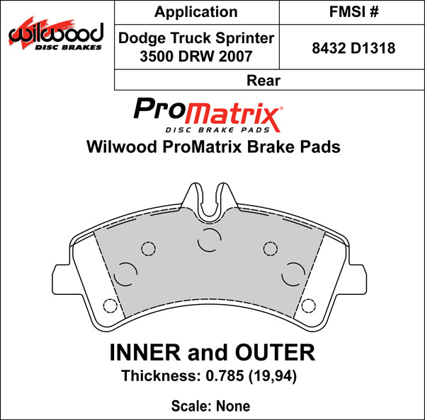Wilwood Brake Pads - D1318 Pad Shape