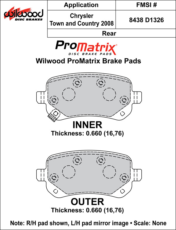Wilwood Brake Pads - D1326 Pad Shape