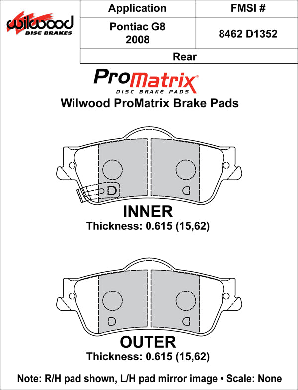 Wilwood Brake Pads - D1352 Pad Shape