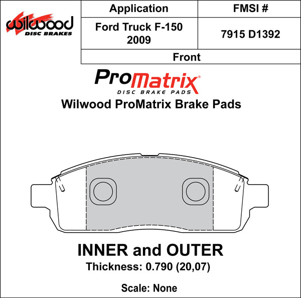 Wilwood Brake Pads - D1392 Pad Shape