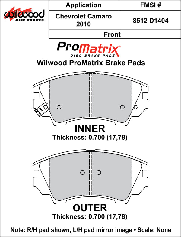 Wilwood Brake Pads - D1404 Pad Shape