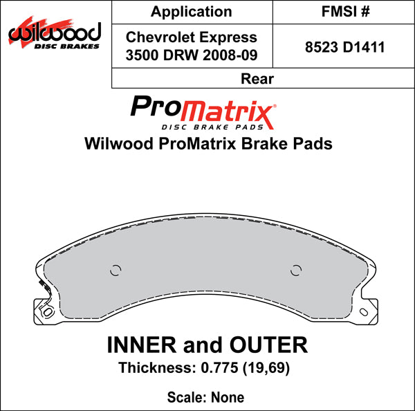 Wilwood Brake Pads - D1411 Pad Shape