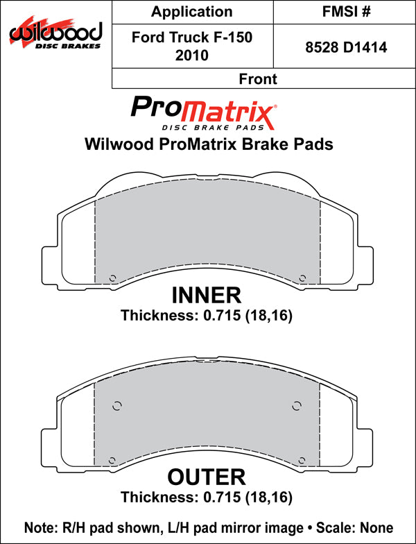 Wilwood Brake Pads - D1414 Pad Shape