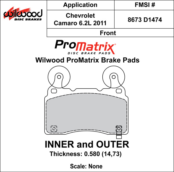 Wilwood Brake Pads - D1474 Pad Shape