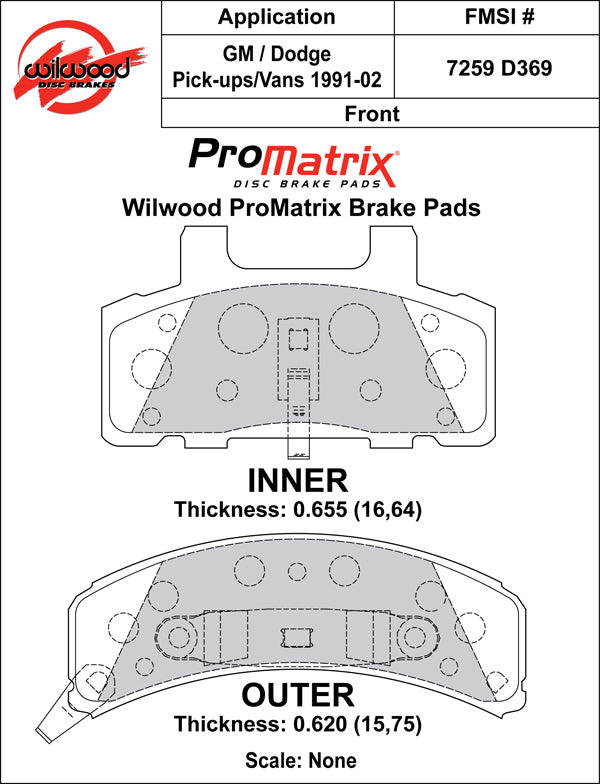 Wilwood Brake Pads - D369 Pad Shape