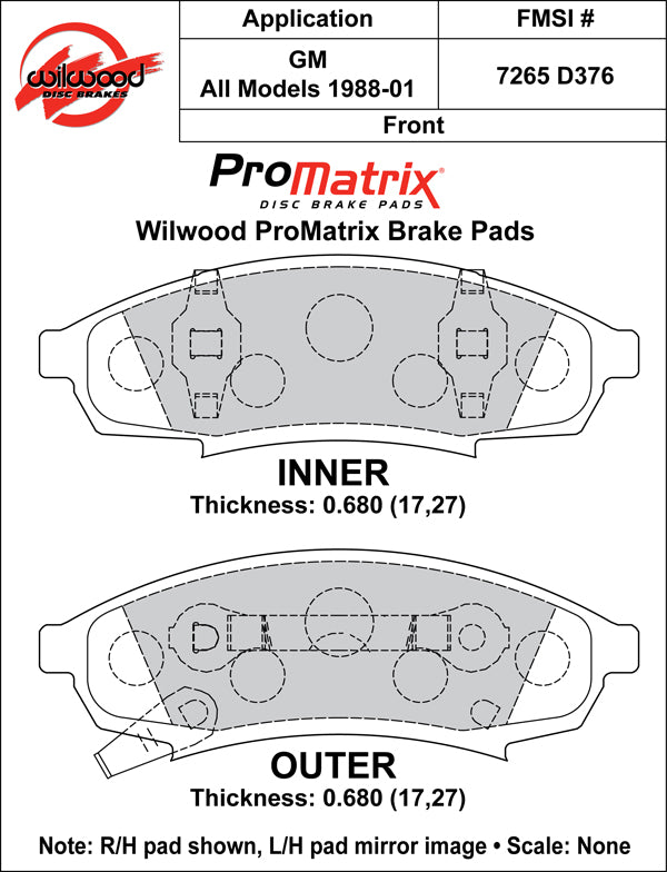 Wilwood Brake Pads - D376 Pad Shape
