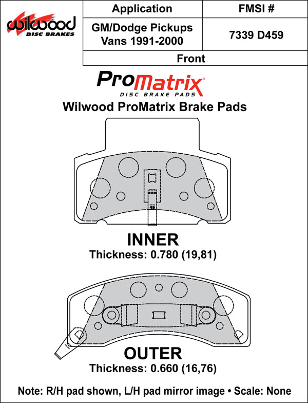 Wilwood Brake Pads - D459 Pad Shape