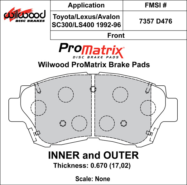 Wilwood Brake Pads - D476 Pad Shape