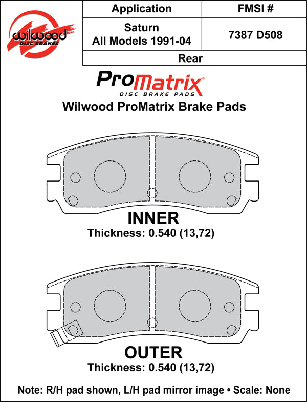 Wilwood Brake Pads - D508 Pad Shape