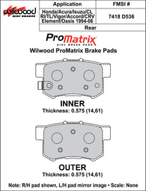 Wilwood Brake Pads - D536 Pad Shape
