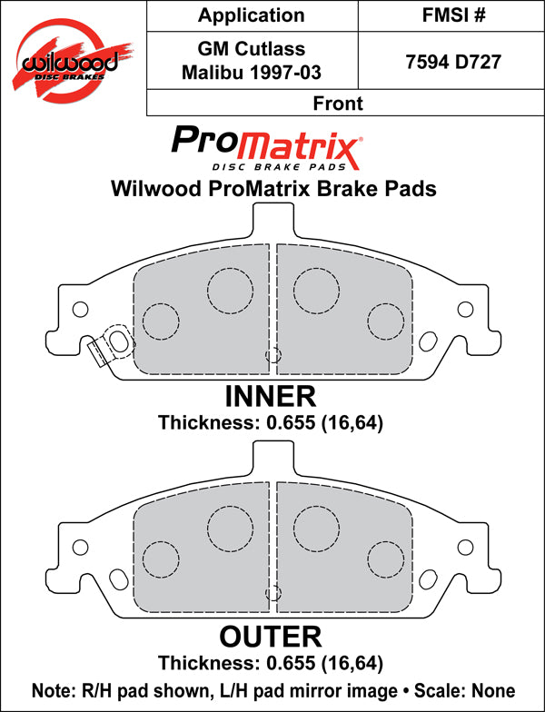 Wilwood Brake Pads - D727 Pad Shape