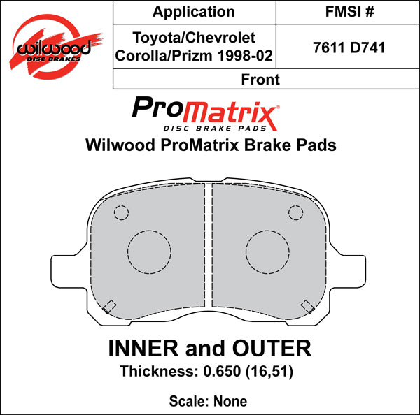 Wilwood Brake Pads - D741 Pad Shape