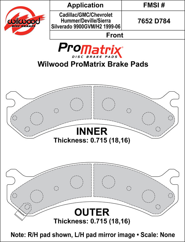 Wilwood Brake Pads - D784 Pad Shape