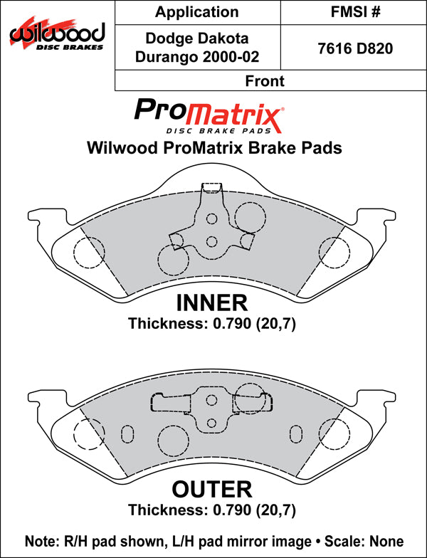 Wilwood Brake Pads - D820 Pad Shape