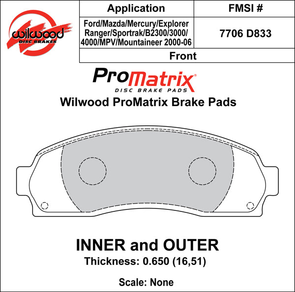 Wilwood Brake Pads - D833 Pad Shape