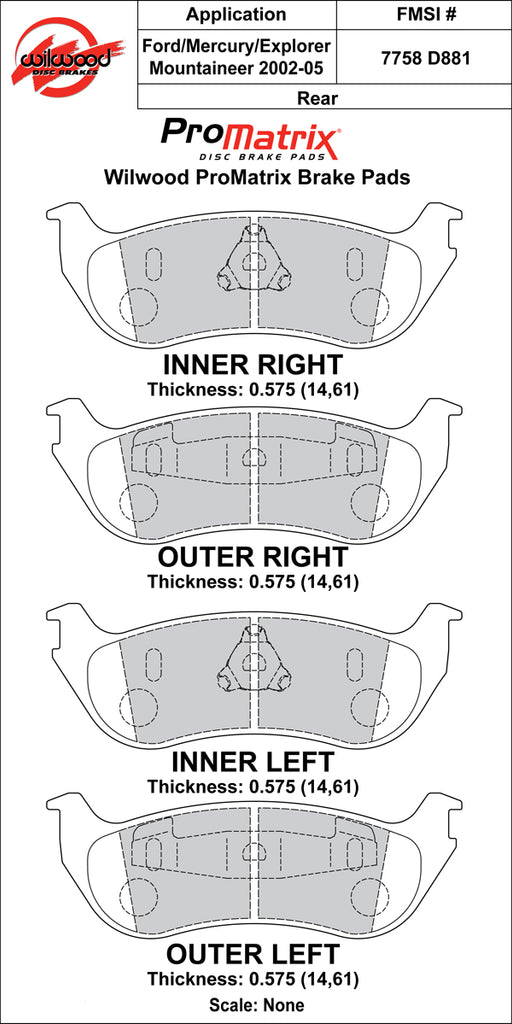 Wilwood Brake Pads - D881 Pad Shape