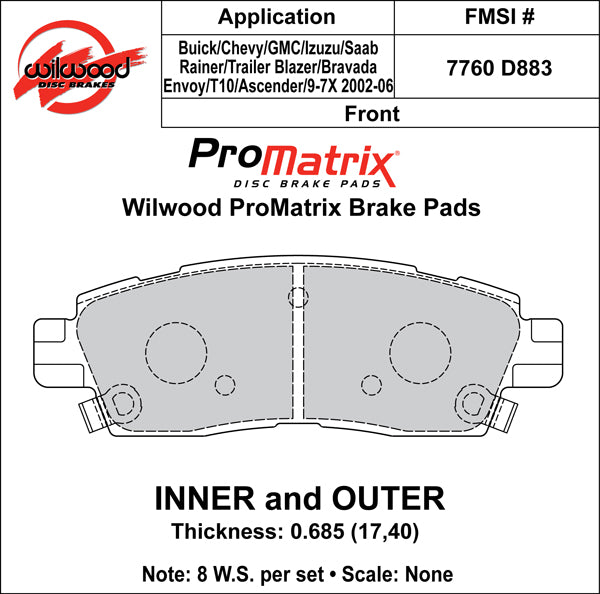 Wilwood Brake Pads - D883 Pad Shape