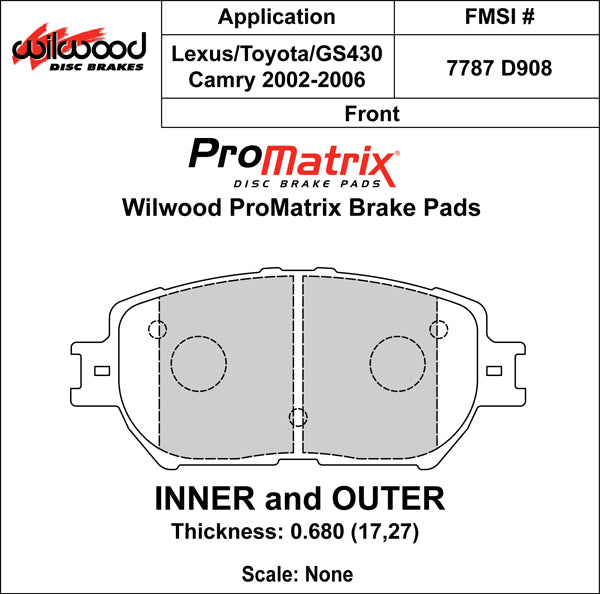 Wilwood Brake Pads - D908 Pad Shape