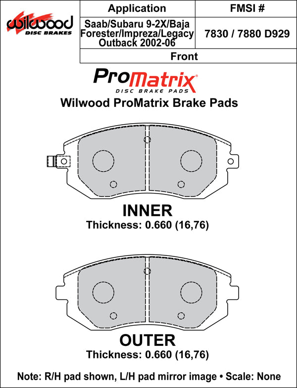 Wilwood Brake Pads - D929 Pad Shape