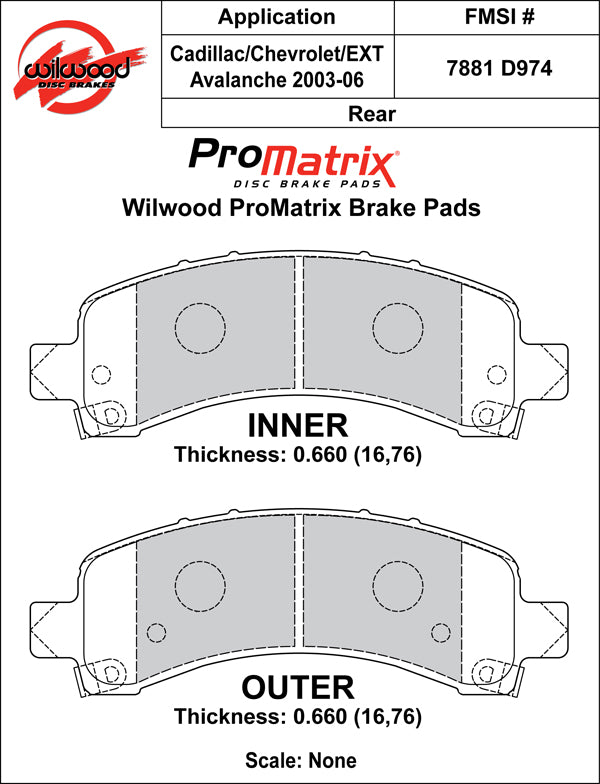 Wilwood Brake Pads - D974 Pad Shape
