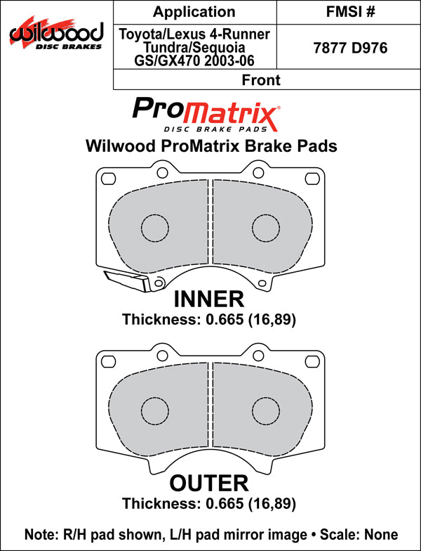Wilwood Brake Pads - D976 Pad Shape