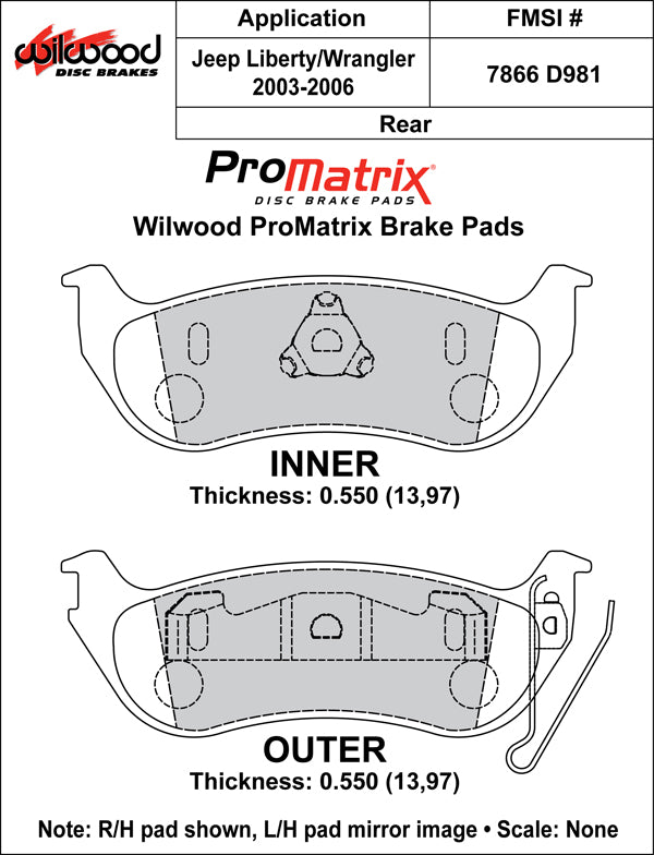 Wilwood Brake Pads - D981 Pad Shape