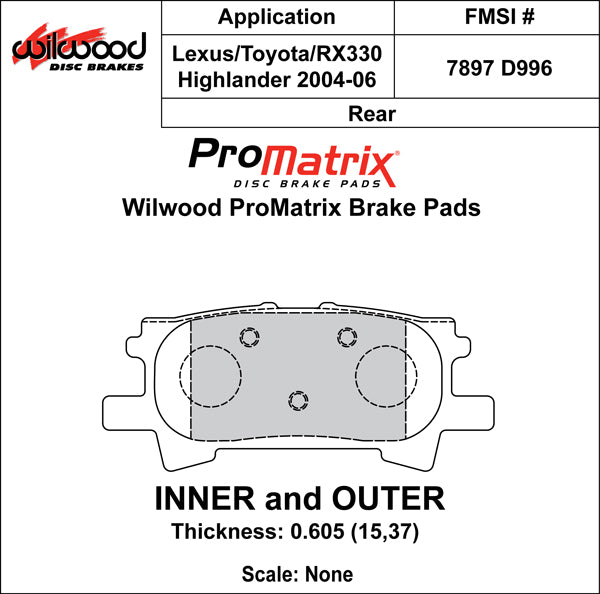 Wilwood Brake Pads - D996 Pad Shape