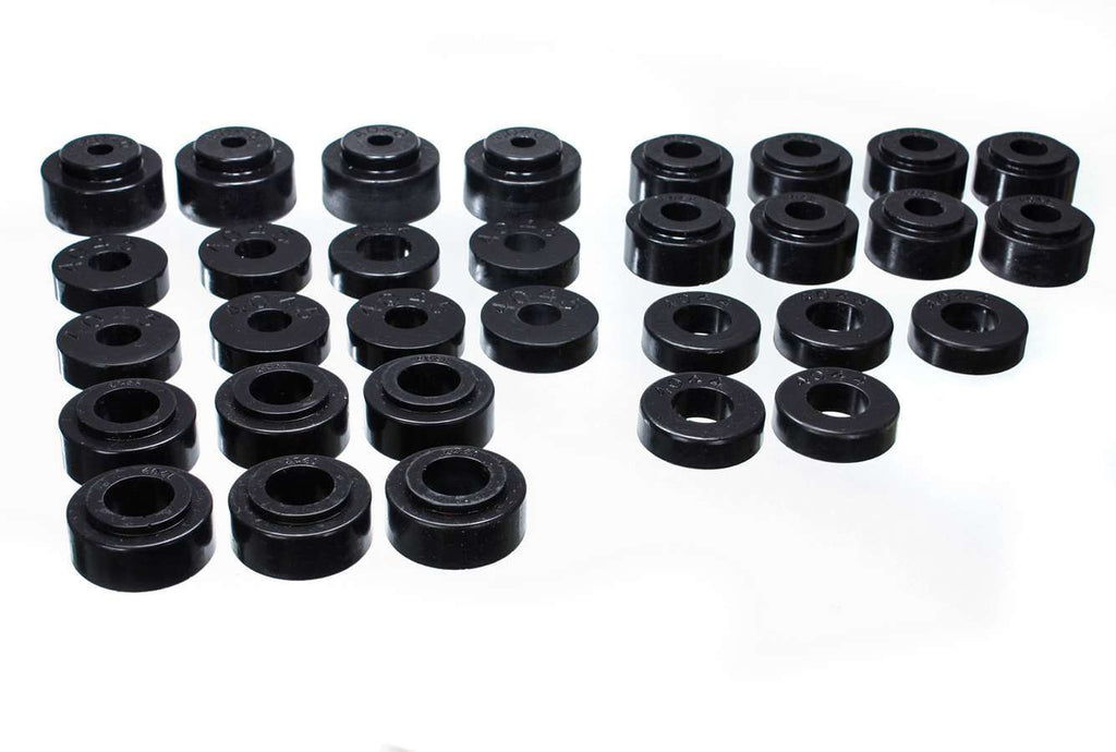 Body Mount Set; Black; w/Radiator Support Bushings; Performance Polyurethane;