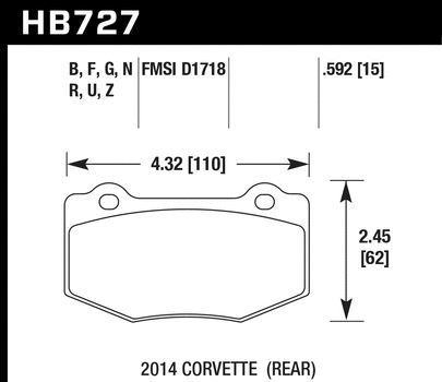 Hawk HB727B.592 Brake Pads, HPS 5.0 Compound, High Torque, Rear, Various Applications, Set of 4