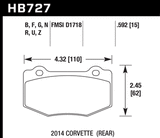 Hawk HB727B.592 Brake Pads, HPS 5.0 Compound, High Torque, Rear, Various Applications, Set of 4