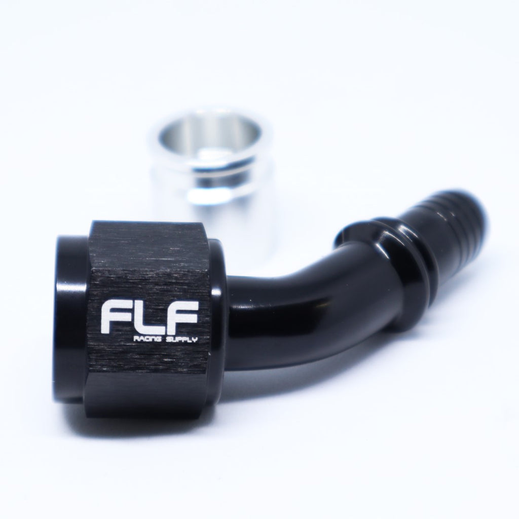 FLF Crimp-On Swivel Hose End (Braided PTFE) - 45 Degree AN - 8 AN