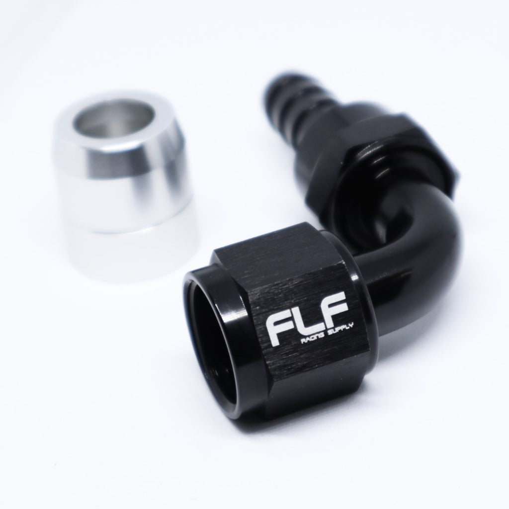 FLF Crimp-On Swivel Hose End - 90 Degree AN - 8 AN